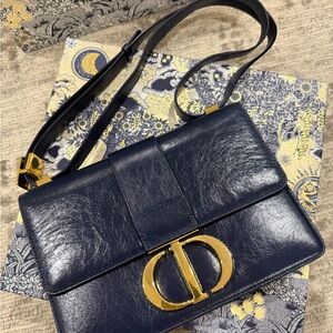 Dior 30 Montaign Crossbody Bag with Iconic CD Clasp Blue calf leather